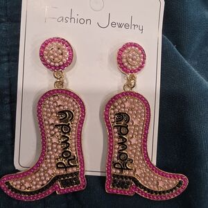 Fashion Jewelry Pink and Gold Boot Earrings